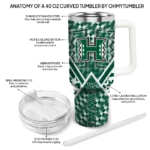 customized hawaii rainbow warriors chevron angle green curved tumbler best selling.webp