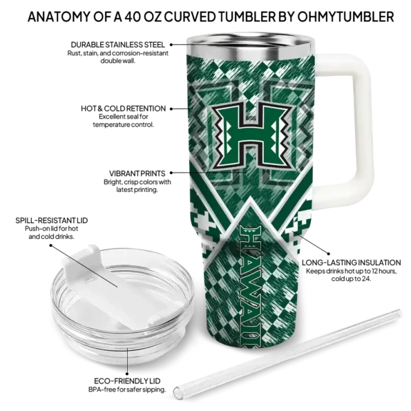 customized hawaii rainbow warriors chevron angle green curved tumbler new arrival.webp