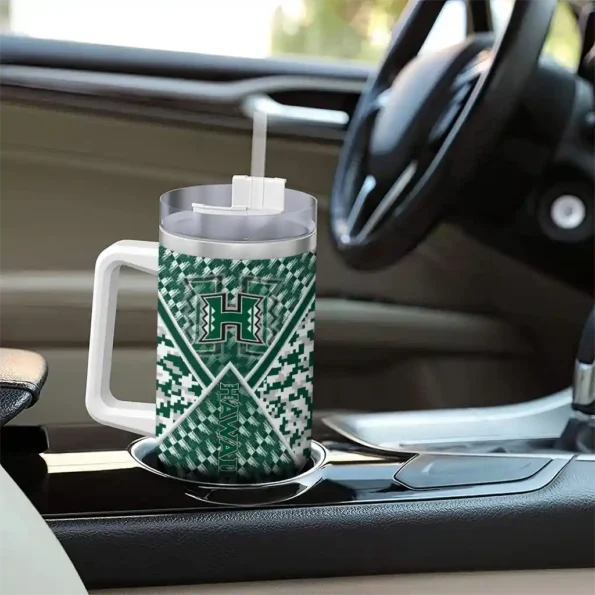 customized hawaii rainbow warriors chevron angle green curved tumbler trendy.webp