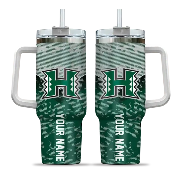 customized hawaii rainbow warriors chevron stripe green curved tumbler best selling.webp