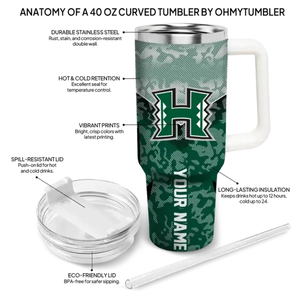 customized hawaii rainbow warriors chevron stripe green curved tumbler new arrival.webp