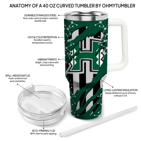 customized hawaii rainbow warriors claw cut green black curved tumbler new arrival.webp