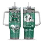 customized hawaii rainbow warriors heart helmet motif green curved tumbler best selling.webp
