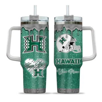customized hawaii rainbow warriors heart helmet motif green curved tumbler best selling.webp