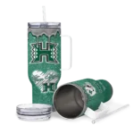 customized hawaii rainbow warriors heart helmet motif green curved tumbler best selling.webp