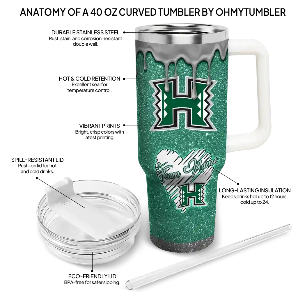 customized hawaii rainbow warriors heart helmet motif green curved tumbler new arrival.webp customized hawaii rainbow warriors heart helmet motif green curved tumbler new arrival.webp