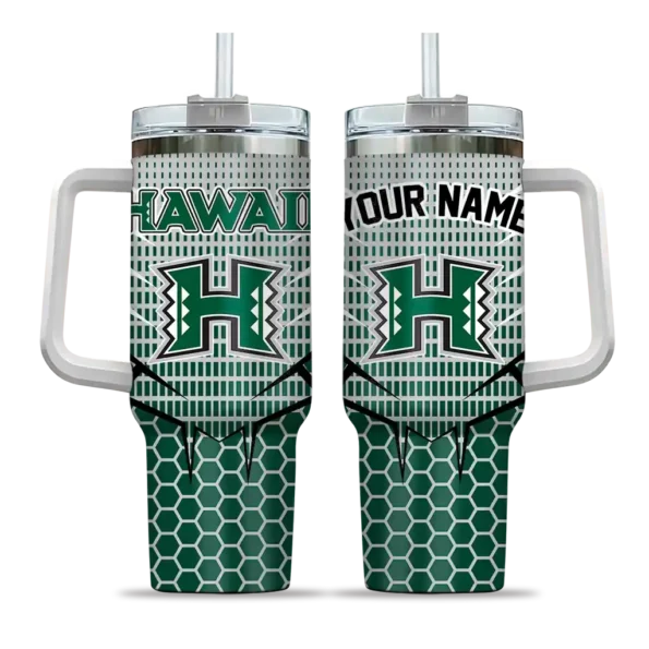 customized hawaii rainbow warriors hex texture green curved tumbler best selling.webp