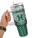 customized hawaii rainbow warriors hex texture green curved tumbler best selling.webp