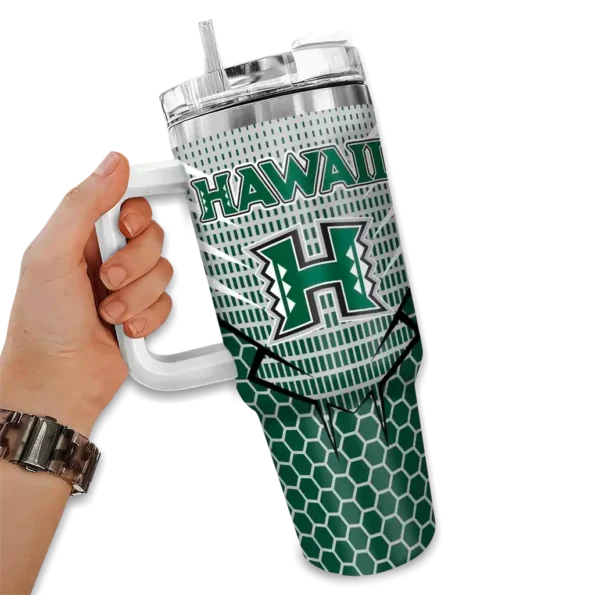 customized hawaii rainbow warriors hex texture green curved tumbler fashion forward.webp
