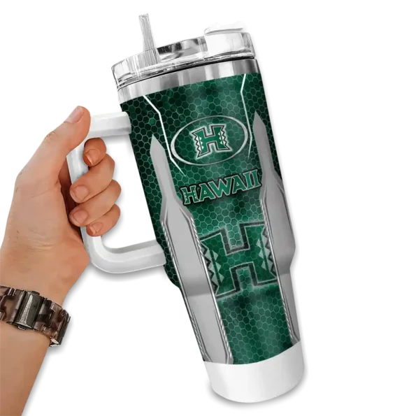 customized hawaii rainbow warriors hexagon armor green curved tumbler fashion forward.webp