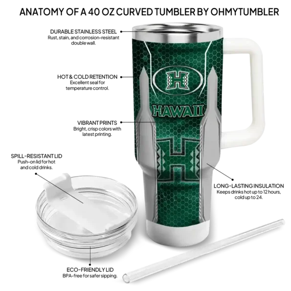 customized hawaii rainbow warriors hexagon armor green curved tumbler new arrival.webp