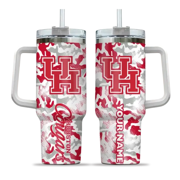 customized houston cougars camo mashup red white curved tumbler best selling.webp
