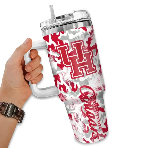 customized houston cougars camo mashup red white curved tumbler fashion forward.webp