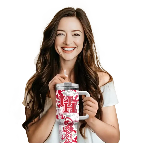 customized houston cougars camo mashup red white curved tumbler premium grade.webp