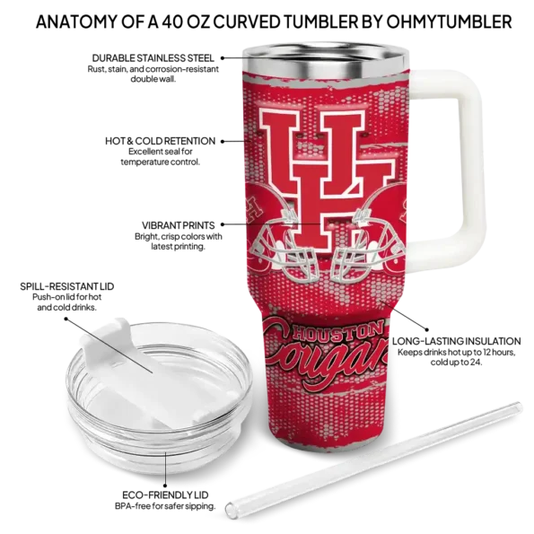 customized houston cougars honey streaks red curved tumbler new arrival.webp
