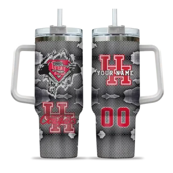 customized houston cougars superman shield red gray curved tumbler best selling.webp