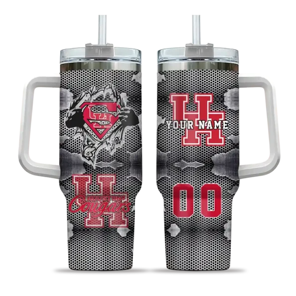 customized houston cougars superman shield red gray curved tumbler best selling.webp