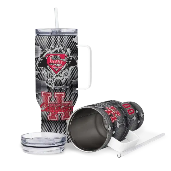 customized houston cougars superman shield red gray curved tumbler high quality.webp
