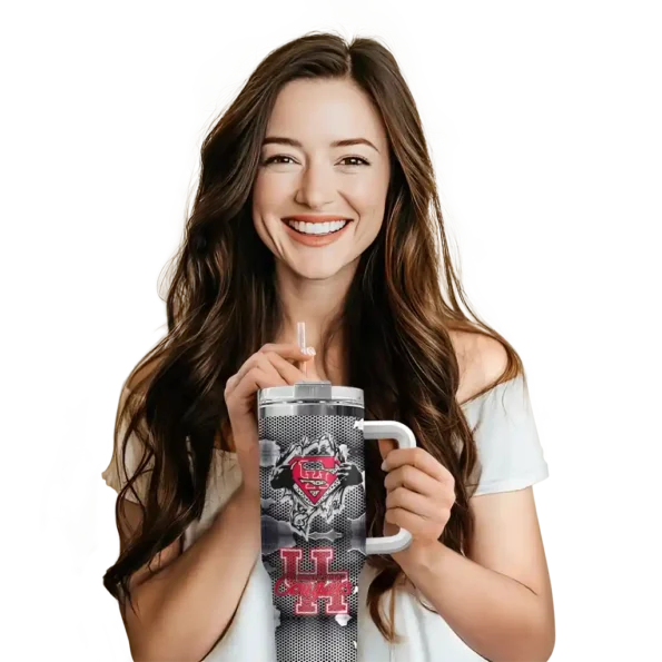 customized houston cougars superman shield red gray curved tumbler premium grade.webp
