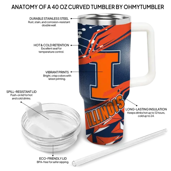 customized illinois fighting illini abstract paths blue curved tumbler new arrival.webp