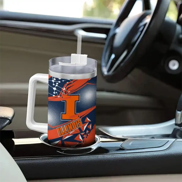 customized illinois fighting illini abstract paths blue curved tumbler trendy.webp