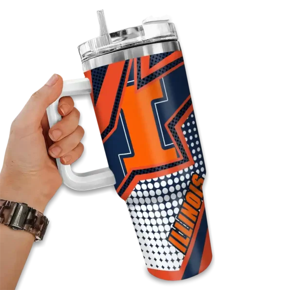 customized illinois fighting illini arrow burst blue curved tumbler fashion forward.webp