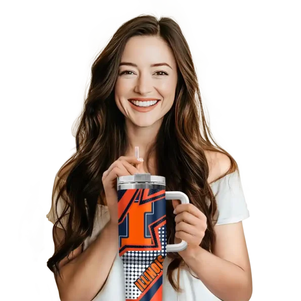 customized illinois fighting illini arrow burst blue curved tumbler premium grade.webp