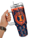 customized illinois fighting illini bullseye drips blue curved tumbler best selling.webp