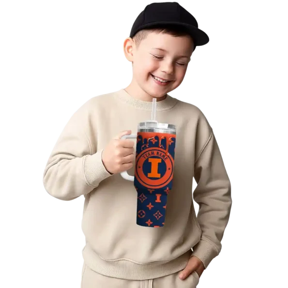 customized illinois fighting illini bullseye drips blue curved tumbler latest model.webp