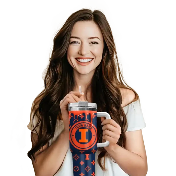 customized illinois fighting illini bullseye drips blue curved tumbler premium grade.webp