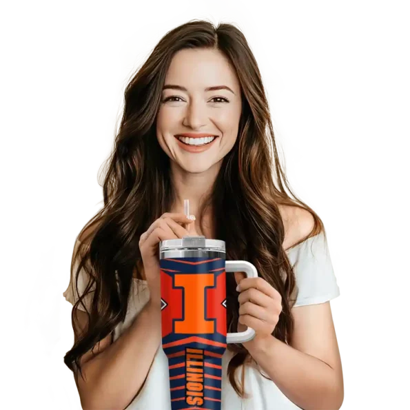 customized illinois fighting illini chevron layers blue curved tumbler premium grade.webp