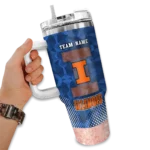 customized illinois fighting illini geometric prism blue curved tumbler best selling.webp