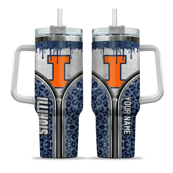 customized illinois fighting illini leopard zipper blue curved tumbler best selling.webp