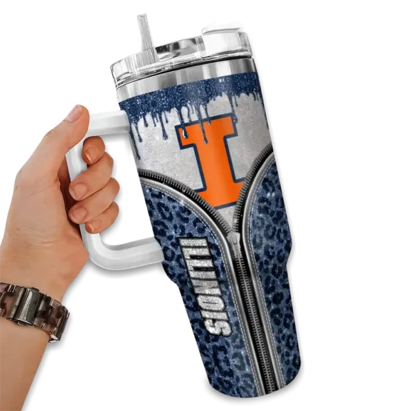 customized illinois fighting illini leopard zipper blue curved tumbler fashion forward.webp