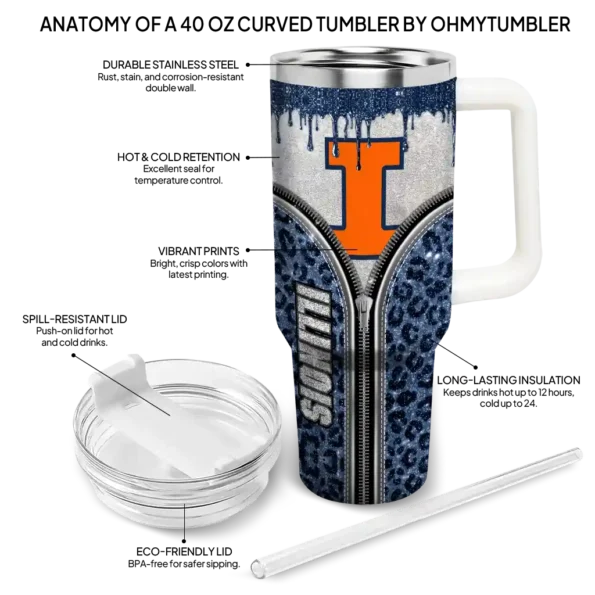 customized illinois fighting illini leopard zipper blue curved tumbler new arrival.webp