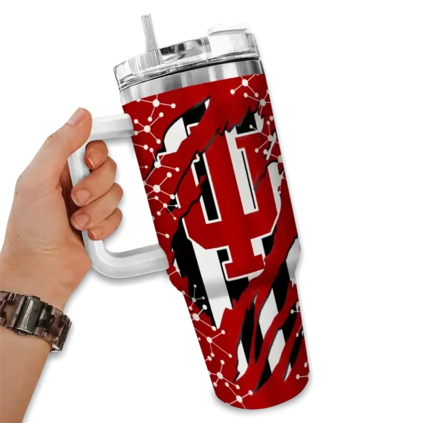 customized indiana hoosiers claw cut red black curved tumbler fashion forward.webp