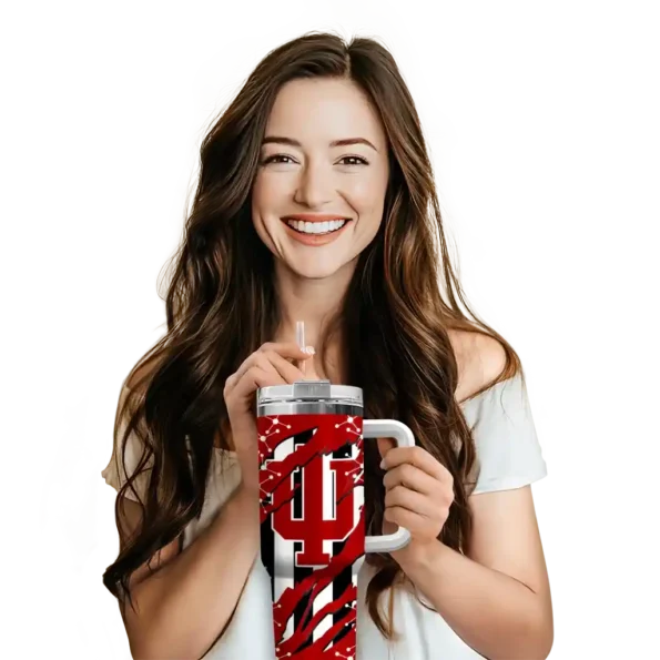 customized indiana hoosiers claw cut red black curved tumbler premium grade.webp