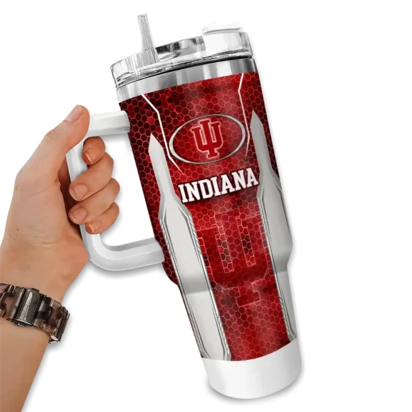 customized indiana hoosiers hexagon armor red curved tumbler fashion forward.webp