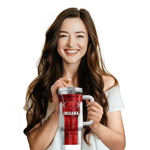customized indiana hoosiers hexagon armor red curved tumbler premium grade.webp