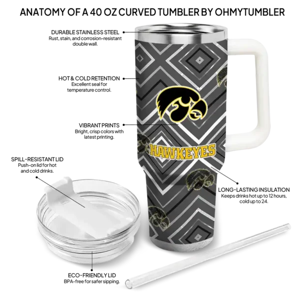 customized iowa hawkeyes bold diamonds black curved tumbler new arrival.webp