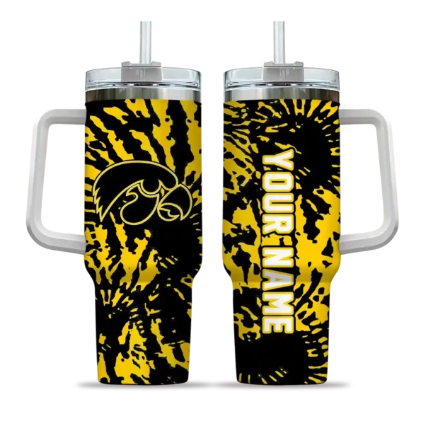 customized iowa hawkeyes burst swirl black curved tumbler best selling.webp
