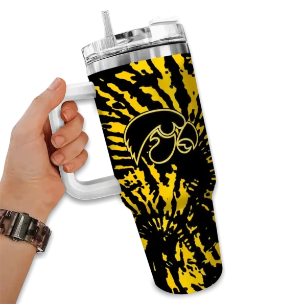 customized iowa hawkeyes burst swirl black curved tumbler fashion forward.webp