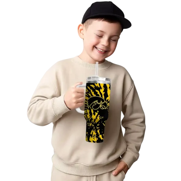 customized iowa hawkeyes burst swirl black curved tumbler latest model.webp
