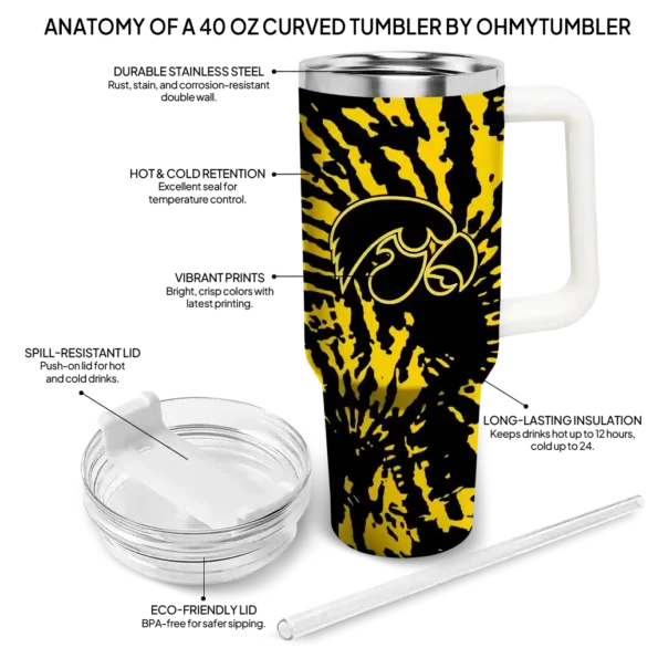 customized iowa hawkeyes burst swirl black curved tumbler new arrival.webp