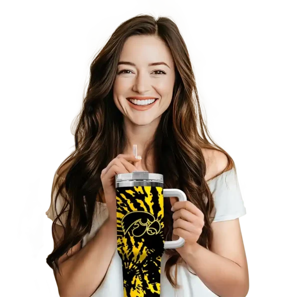 customized iowa hawkeyes burst swirl black curved tumbler premium grade.webp