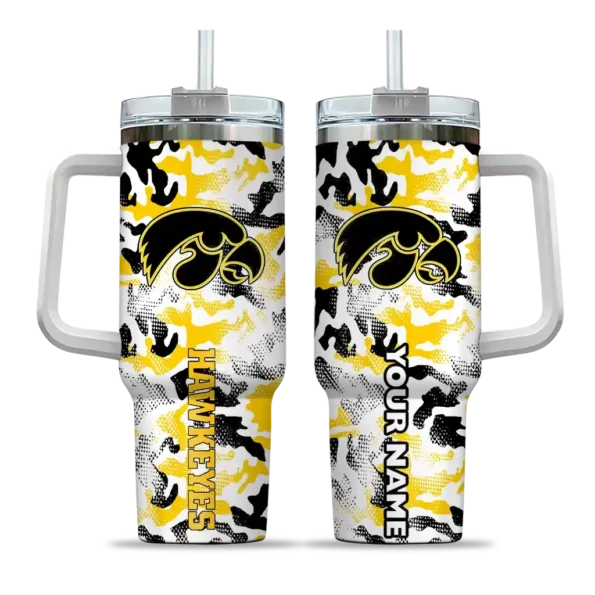 customized iowa hawkeyes camo mashup black white curved tumbler best selling.webp