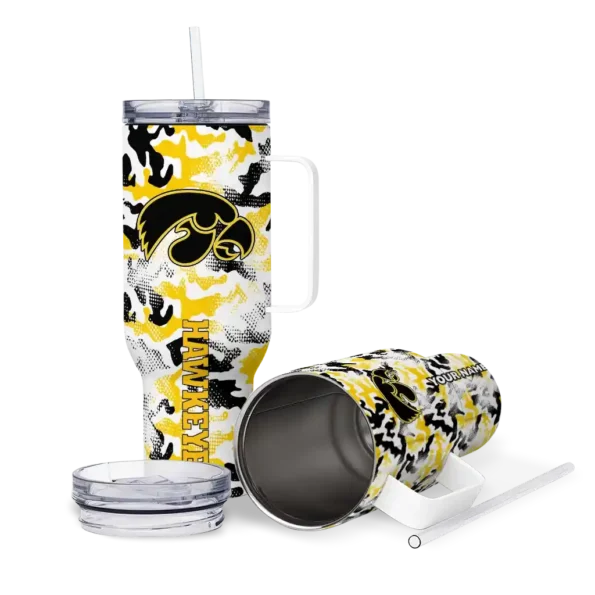 customized iowa hawkeyes camo mashup black white curved tumbler high quality.webp