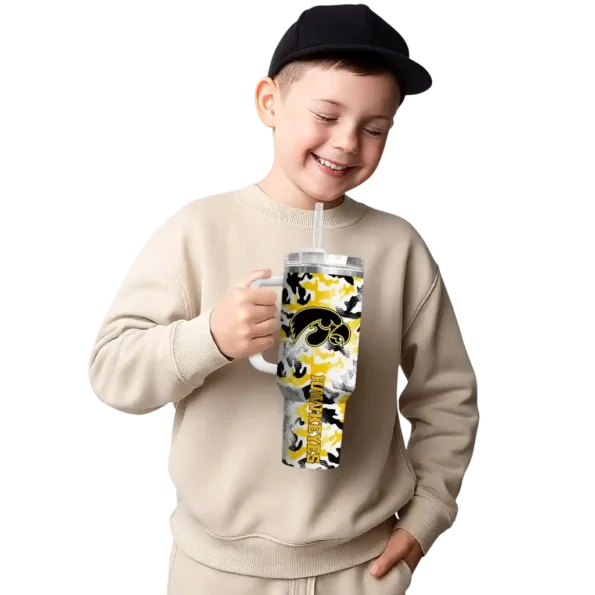 customized iowa hawkeyes camo mashup black white curved tumbler latest model.webp