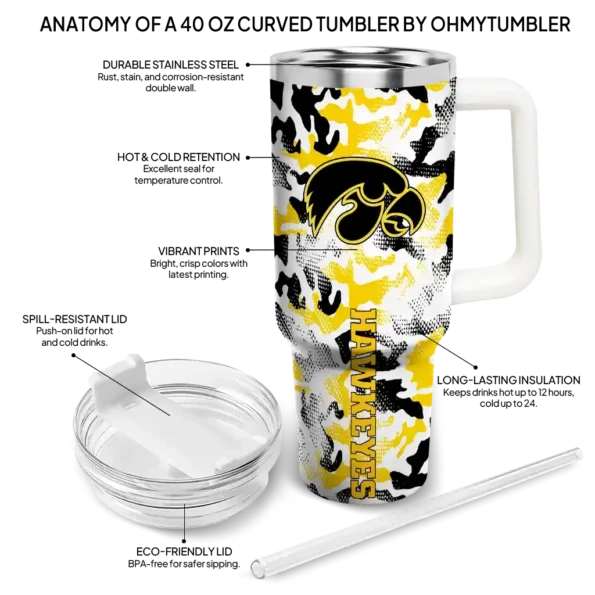 customized iowa hawkeyes camo mashup black white curved tumbler new arrival.webp