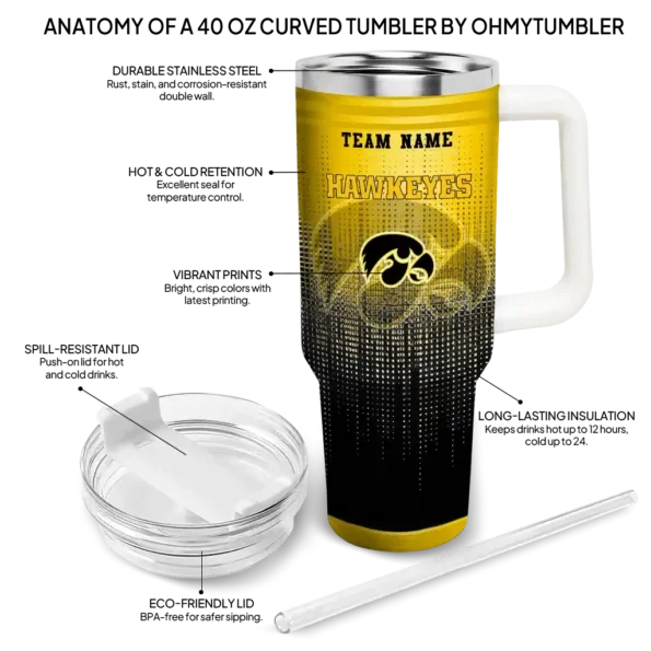 customized iowa hawkeyes gradient dots black curved tumbler new arrival.webp